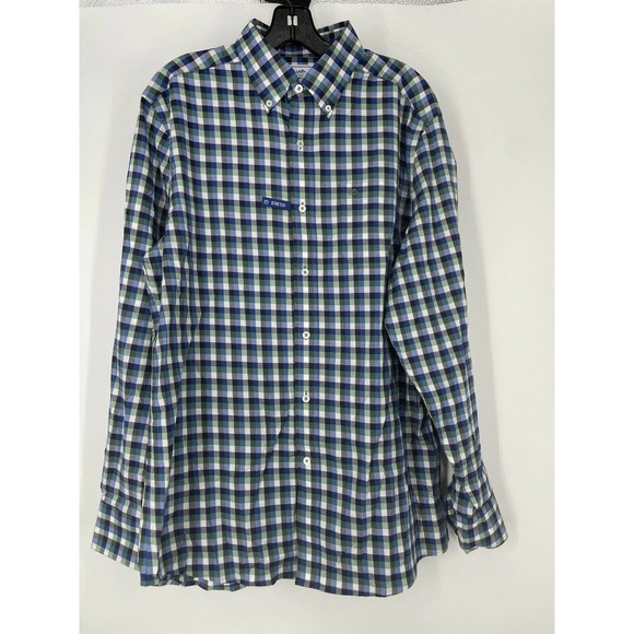 Southern Tide Classic Fit Checkered Collard Blue Green Button Shirt - Picture 1 of 6